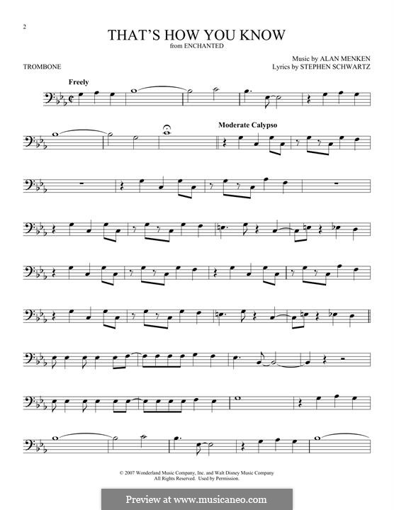 That's How You Know (from Enchanted): For trombone by Alan Menken