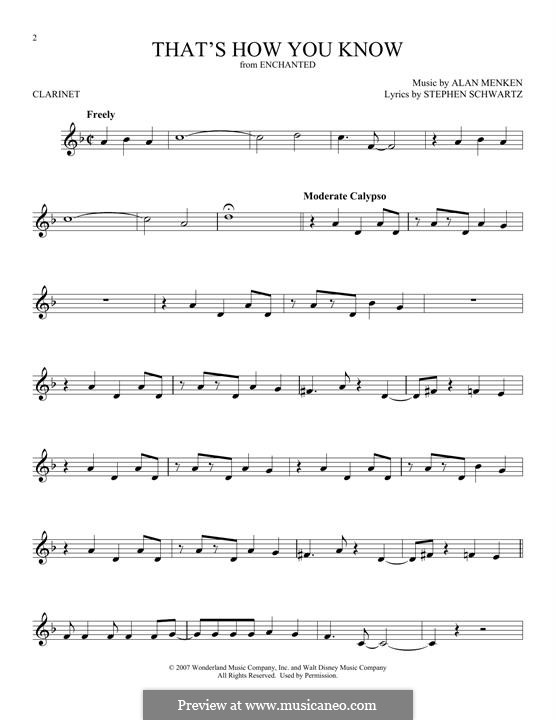 That's How You Know (from Enchanted): Für Klarinette by Alan Menken