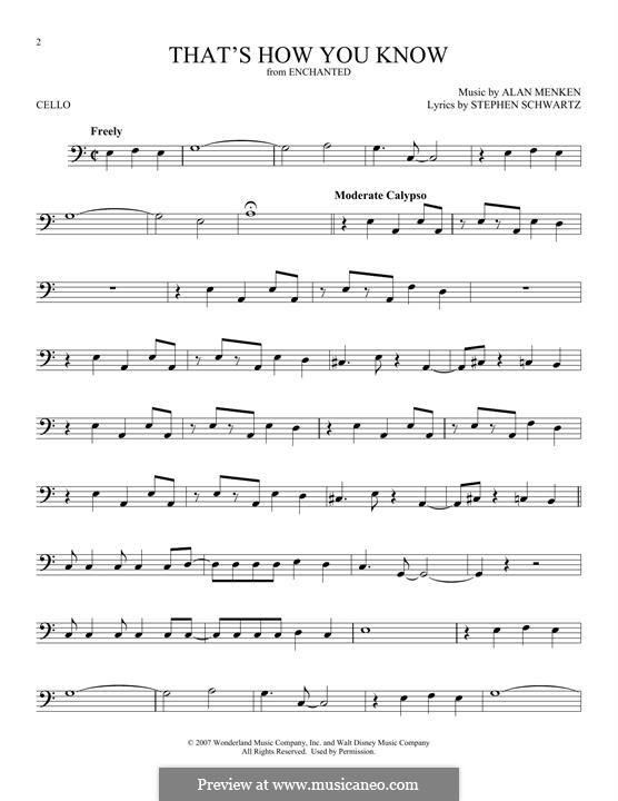 That's How You Know (from Enchanted): Für Cello by Alan Menken