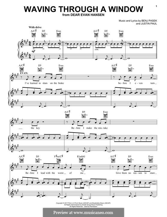 Waving Through a Window (from Dear Evan Hansen): Für Stimme und Klavier (oder Gitarre) by Justin Paul, Benj Pasek