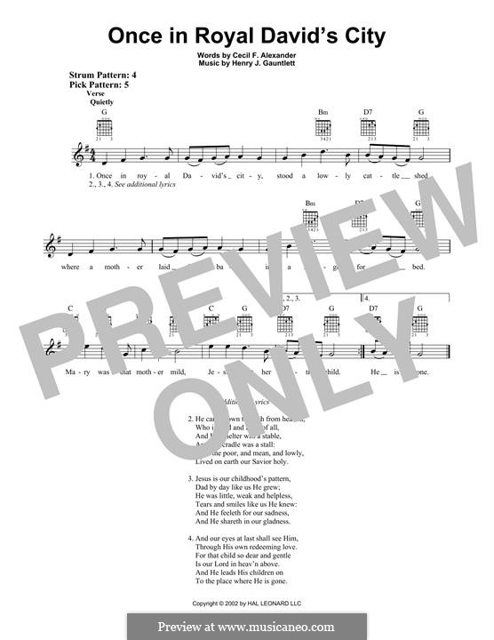 Once in Royal David's City (Printable scores): Für Gitarre mit Tabulatur by Henry John Gauntlett