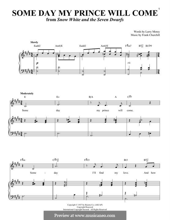 Some Day My Prince Will Come (from Snow White and The Seven Dwarfs): Für Stimme und Klavier by Frank Churchill