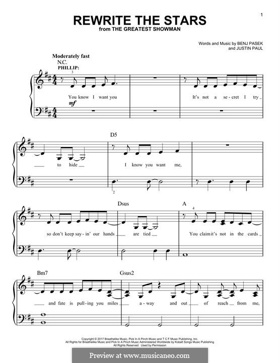 Rewrite the Stars (from The Greatest Showman): Für Klavier by Justin Paul, Benj Pasek