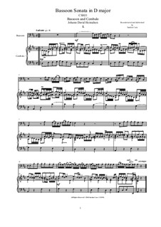 Bassoon Sonata in D major for Bassoon and Cembalo (or Piano), CSHJ1: Bassoon Sonata in D major for Bassoon and Cembalo (or Piano) by Johann David Heinichen