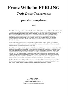 Drei Konzert-Duos für zwei Oboen, Op.13: Arrangement for two saxophones by Franz Wilhelm Ferling