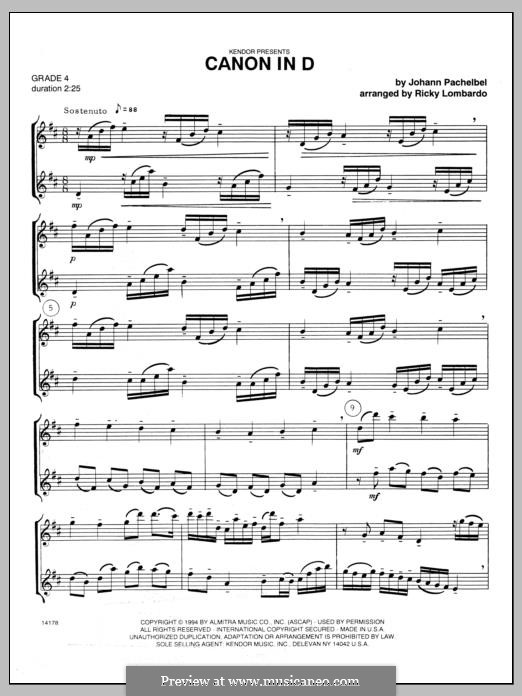 Two instrument version: For trumpets by Johann Pachelbel