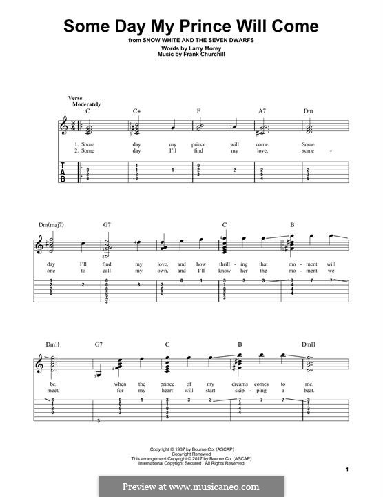 Some Day My Prince Will Come (from Snow White and The Seven Dwarfs): Für Gitarre mit Tabulatur by Frank Churchill