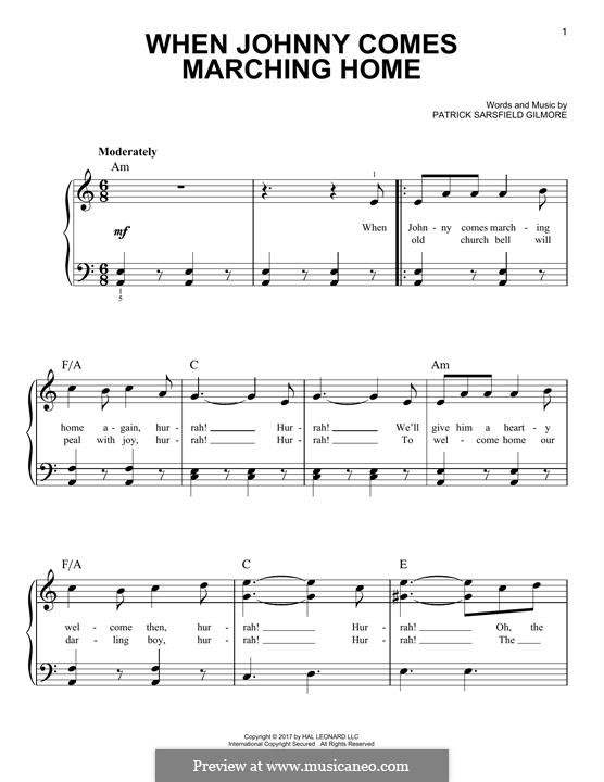When Johnny Comes Marching Home: Für Klavier by Patrick Sarsfield Gilmore