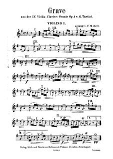 Zwölf Sonaten und Pastorales für Violine und Cembalo, Op.1: Sonate Nr.4. Grave, version für Streichquintett – Violinstimme I by Giuseppe Tartini