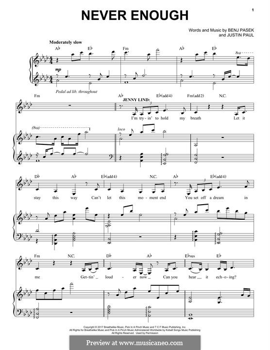 Never Enough (from The Greatest Showman): Für Stimme und Klavier by Justin Paul, Benj Pasek