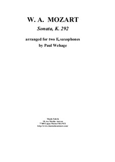 Sonate für Fagott und Cello in B-Dur, K.292: Version for two Eb saxophones by Wolfgang Amadeus Mozart