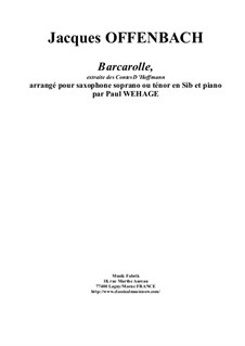 Barkarole: Version for Bb soprano or tenor saxophone and piano by Jacques Offenbach