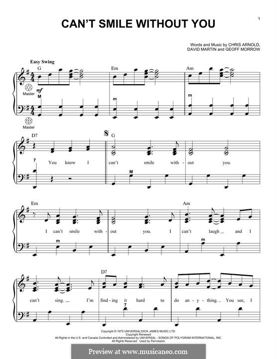 Can't Smile without You (Barry Manilow): Für Akkordeon by Chris Arnold, David Martin, Geoff Morrow