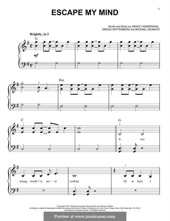 Escape My Mind: Für Klavier by Gregg Wattenberg, Grace VanderWaal, Mike Adubato