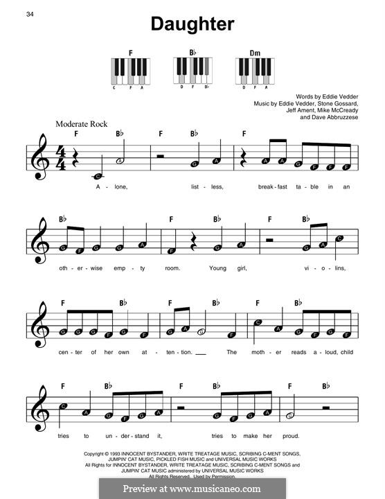 Daughter (Pearl Jam): Für Klavier by David Abbruzzese, Eddie Vedder, Jeff Ament, Mike McCready, Stone Gossard