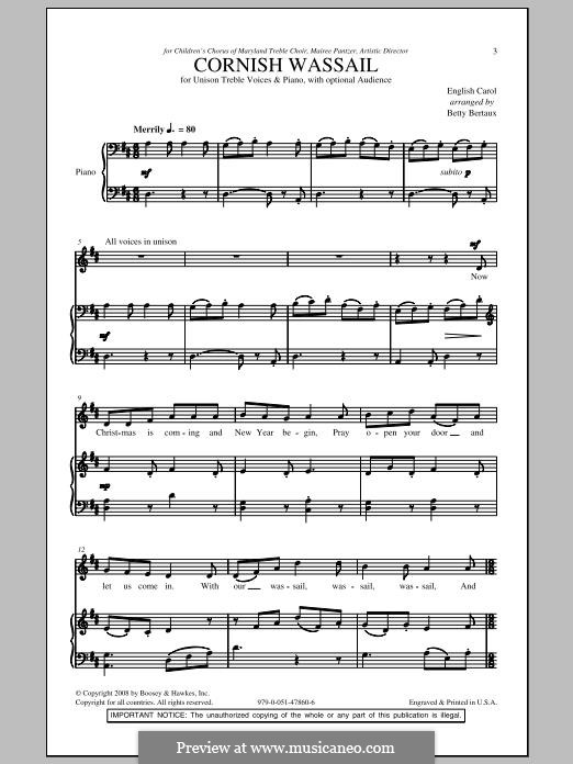 Cornish Wassail Song: Für Stimme und Klavier by folklore