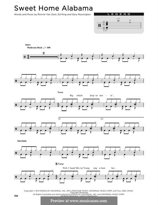 Sweet Home Alabama (Lynyrd Skynyrd): Drum set by Ed King, Gary Rossington, Ronnie Van Zant