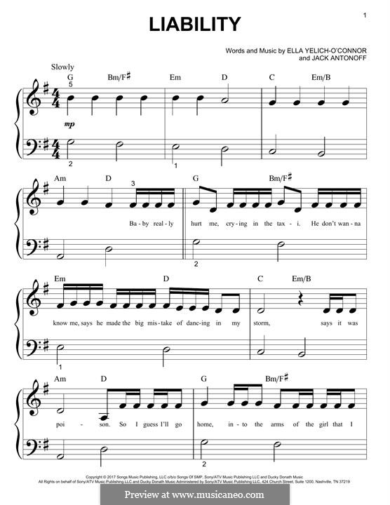 Liability (Lorde): Für Klavier, leicht by Jack Antonoff, Ella Yelich-O'Connor