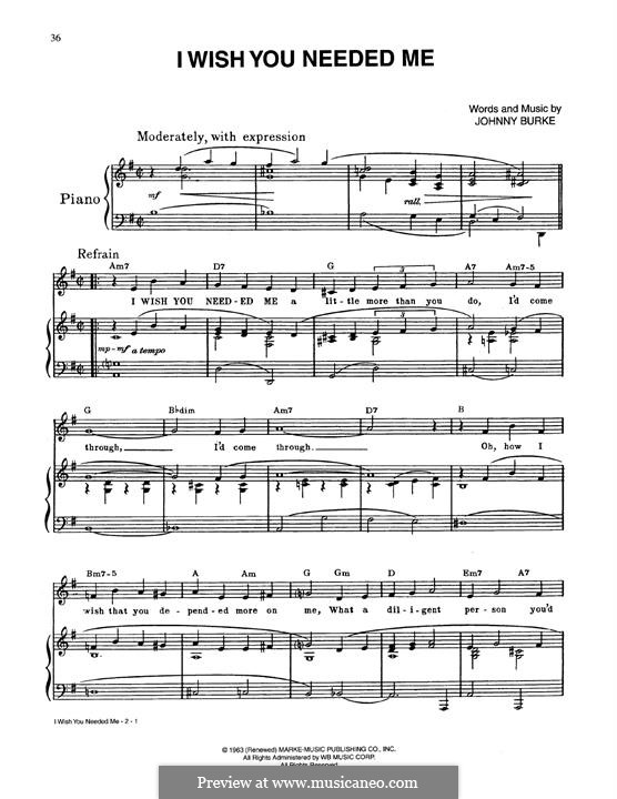 I Wish You Needed Me: Für Stimme und Klavier (oder Gitarre) by Johnny Burke