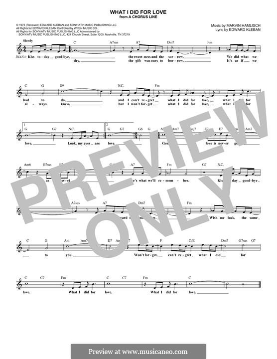 What I Did for Love (Priscilla Lopez): Melodische Linie by Marvin Hamlisch