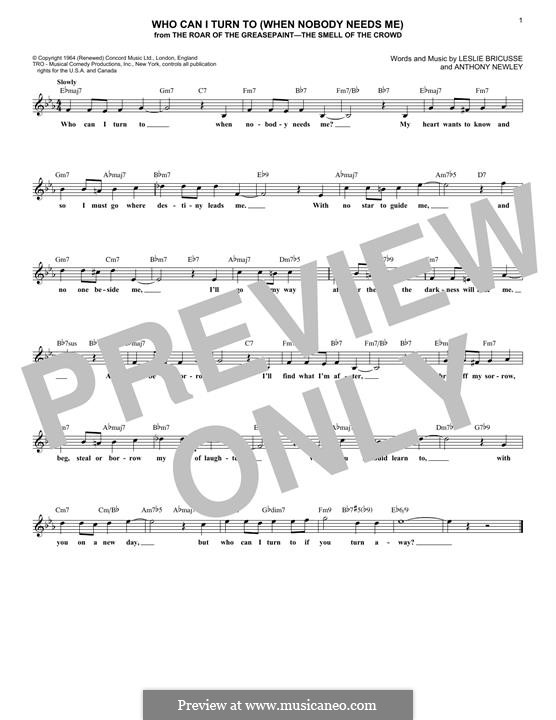 Who Can I Turn To?: Melodische Linie by Anthony Newley, Leslie Bricusse