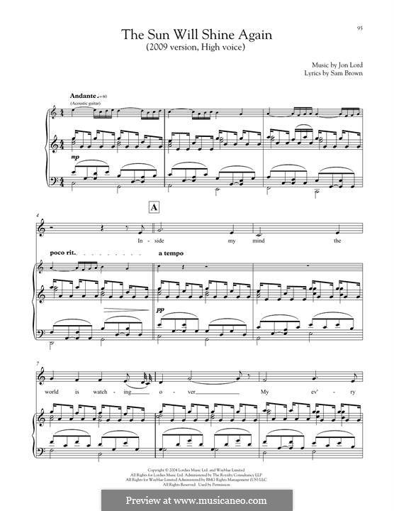 The Sun Will Shine Again: Für Stimme und Klavier by Jon Lord