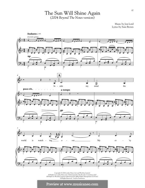 The Sun Will Shine Again: Für Stimme und Klavier by Jon Lord