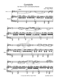 Cantabile für Violine und Gitarre (oder Klavier), MS 109 Op.17: Version for horn (alto horn) and piano (or guitar) by Niccolò Paganini