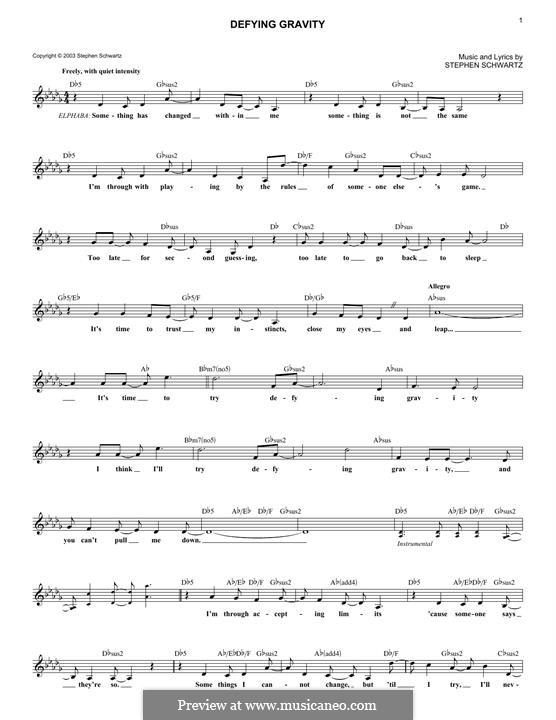 Defying Gravity (from the Broadway Musical Wicked): Melodische Linie by Stephen Schwartz