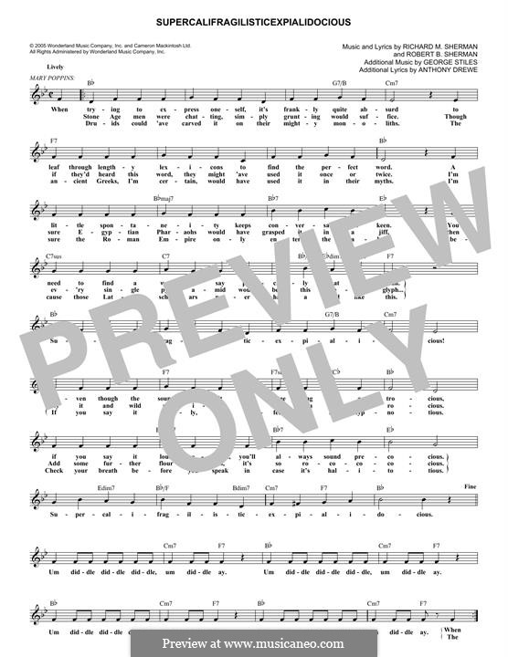 Supercalifragilisticexpialidocious (from Mary Poppins): Melodische Linie by Richard M. Sherman, Robert B. Sherman