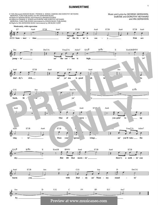 Summertime, vocal version: Melodische Linie by George Gershwin