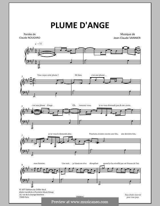 Plume D'Ange: Für Stimme und Klavier by Jean-Claude Vannier