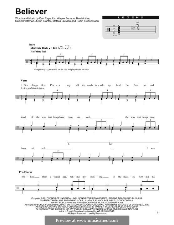 Believer Imagine Dragons Von B Mckee D Reynolds D Sermon D Platzman Auf Musicaneo