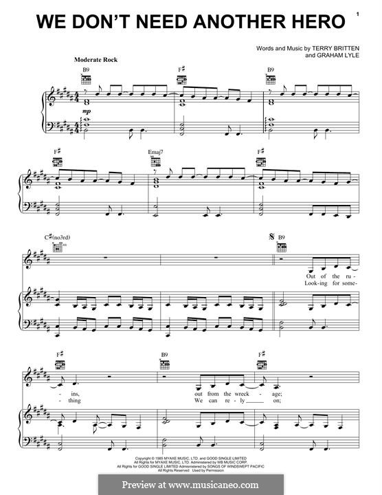 We Don't Need Another Hero (Tina Turner): Für Stimme und Klavier (oder Gitarre) by Graham Lyle, Terry Britten