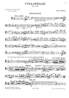 Villanelle: Für Cello und Klavier – Solostimme by Paul Dukas