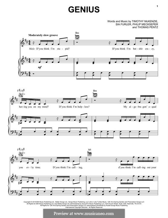 Genius (Labrinth, Sia & Diplo): Für Stimme und Klavier (oder Gitarre) by Sia Furler, Diplo, Timothy McKenzie, Philip Meckseper