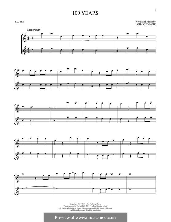 100 Years (Five for Fighting): Für zwei Flöten by John Ondrasik
