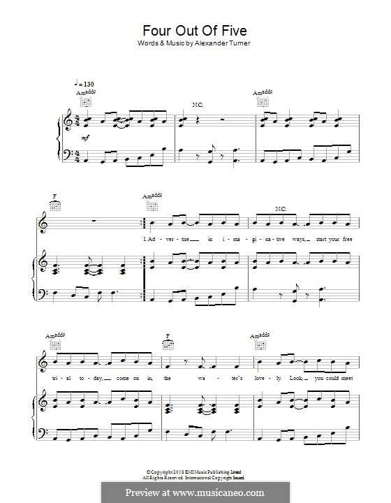 Four Out of Five (Arctic Monkeys): Für Stimme und Klavier (oder Gitarre) by Alex Turner