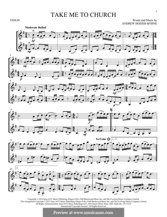 Take Me To Church: Für zwei Violinen by Andrew Hozier-Byrne