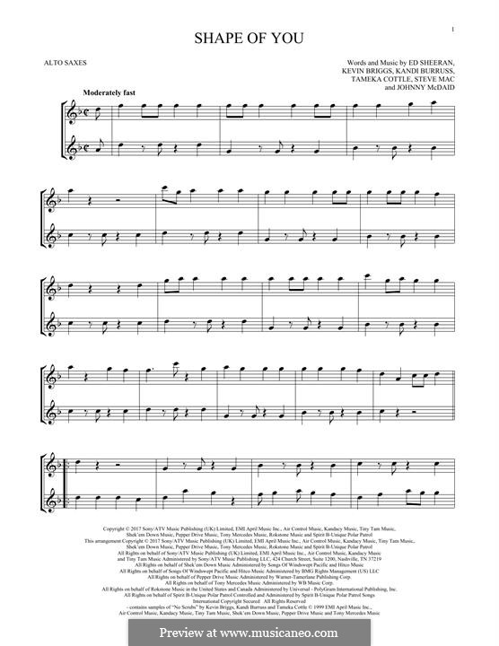 Shape Of You: For two alto saxophones by Ed Sheeran, Steve Mac, John McDaid