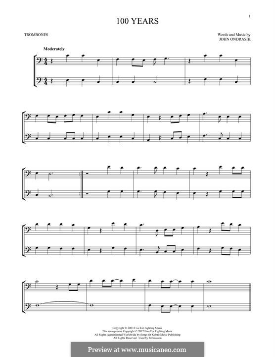 100 Years (Five for Fighting): For two trombones by John Ondrasik