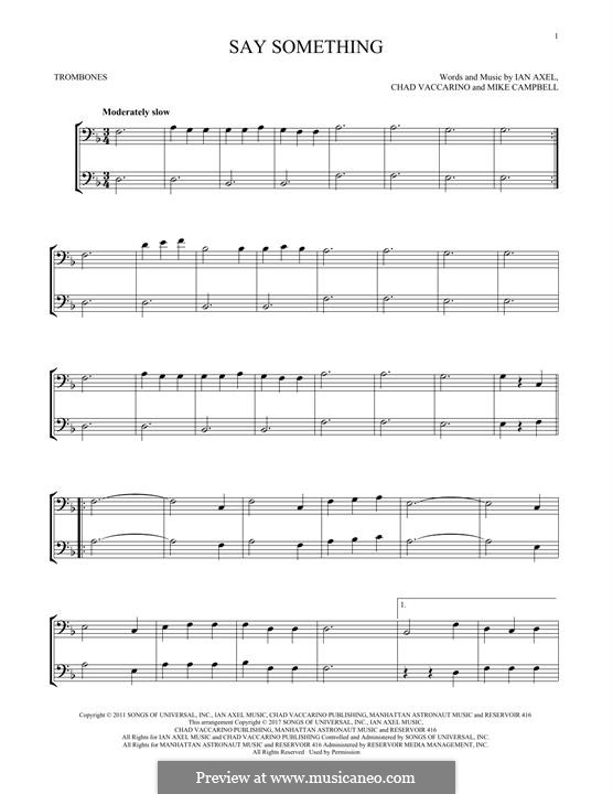Say Something (A Great Big World): For two trombones by Ian Axel, Chad Vaccarino