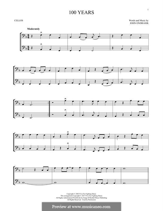 100 Years (Five for Fighting): Für zwei Violinen by John Ondrasik