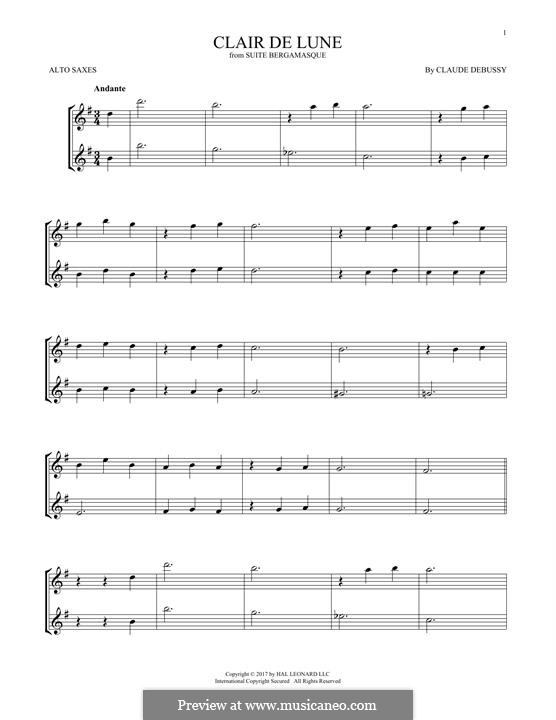 No.3 Clair de lune: For two alto saxophones by Claude Debussy