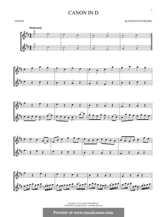 Two instrument version: For violins by Johann Pachelbel