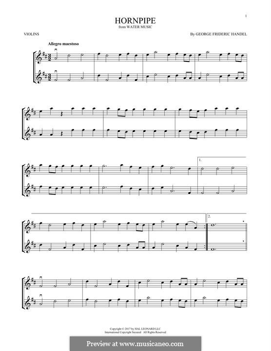 Suite Nr.2 in D-Dur, HWV 349: Alla Hornpipe, for two violins by Georg Friedrich Händel