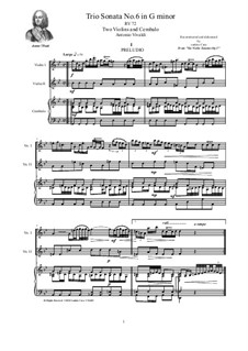 Six Sonatas for Violin Solo, Two Violins and Cembalo (or Piano), Op.5: Sonata No.6 in G minor, RV 72 by Antonio Vivaldi