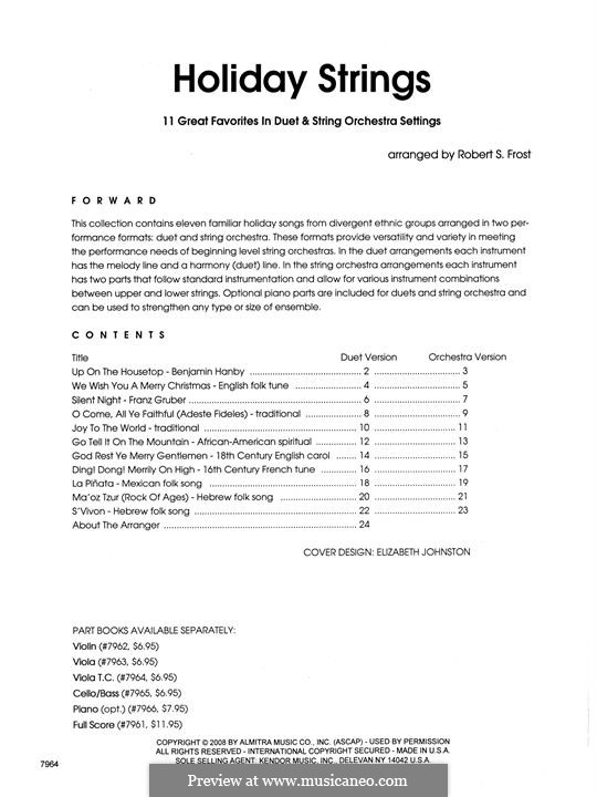 Holiday Strings: Opt. viola T.C. part by folklore, Franz Xaver Gruber, Benjamin Russel Hanby