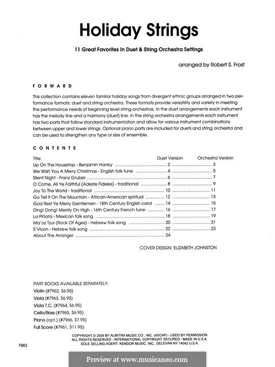 Holiday Strings: Violastimme by folklore, Franz Xaver Gruber, Benjamin Russel Hanby