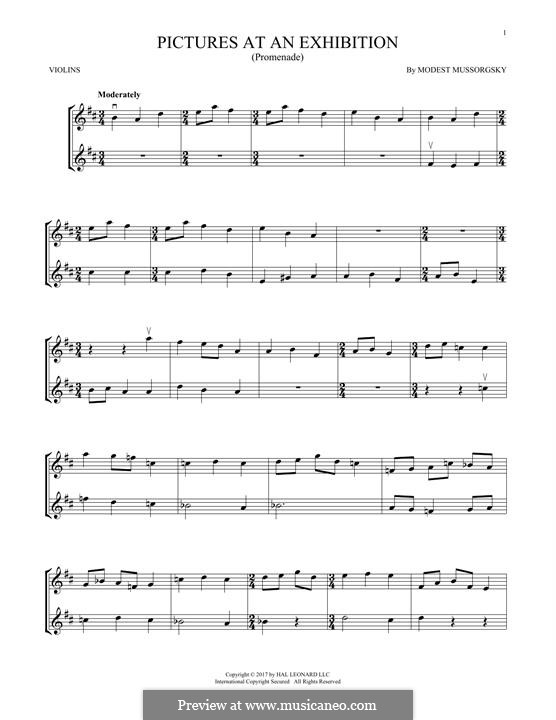Promenade I: Theme, for two violins by Modest Mussorgski